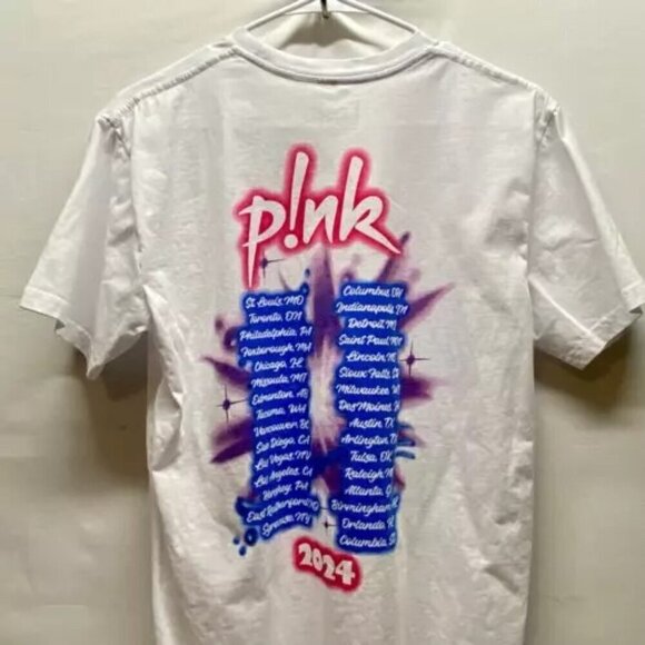 P!nk 2024 Concert Shirt Adult Medium White Short Sleeve T-Shirt Multi Color Logo - Picture 6 of 12